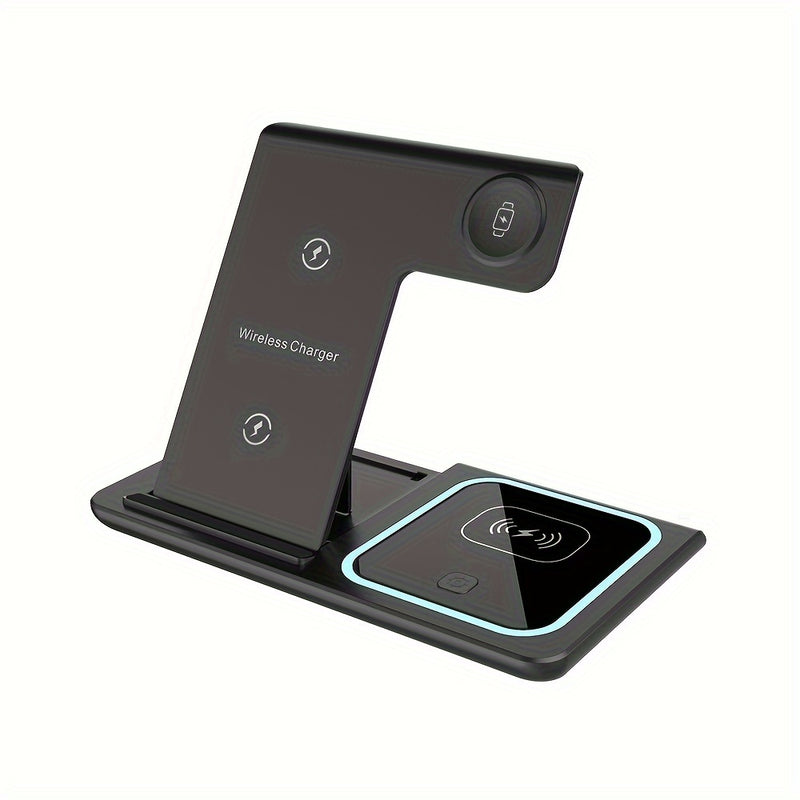 3in 1 Fast Charging Station, Folding Wireless Charger Stand for iPhone 16, 15, 14,13,12,11/Pro/Max/Mini/Plus, X, XR, XS/Max, SE, 8/Plus, for Apple Watch 1-9, for Airpods 3/2/Pro, TIMESS