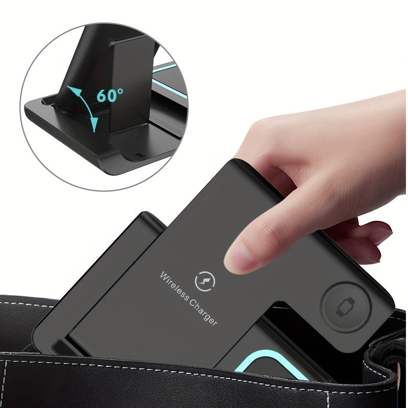 3in 1 Fast Charging Station, Folding Wireless Charger Stand for iPhone 16, 15, 14,13,12,11/Pro/Max/Mini/Plus, X, XR, XS/Max, SE, 8/Plus, for Apple Watch 1-9, for Airpods 3/2/Pro, TIMESS