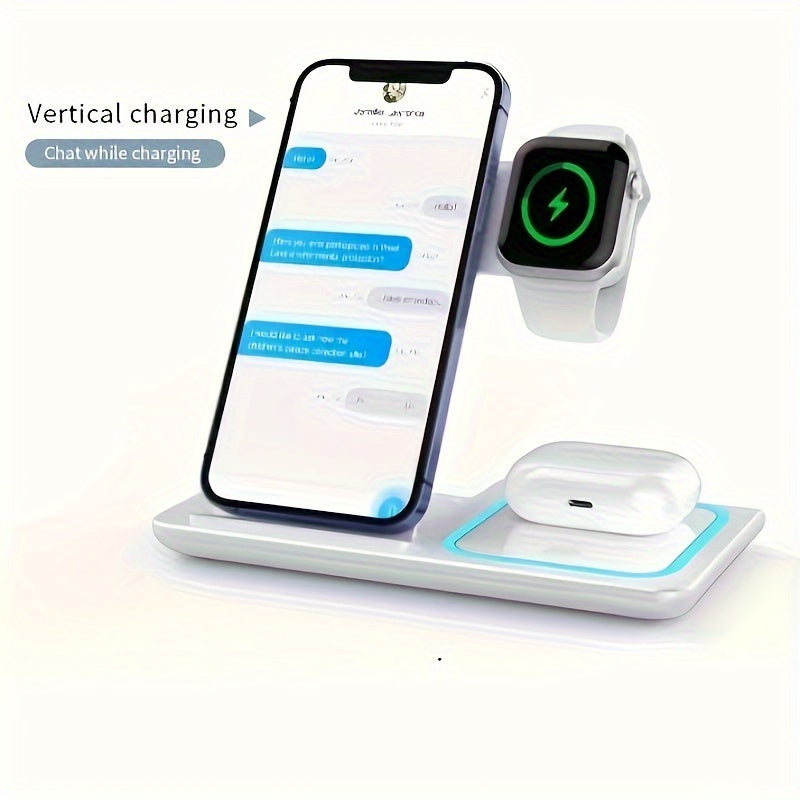 3in 1 Fast Charging Station, Folding Wireless Charger Stand for iPhone 16, 15, 14,13,12,11/Pro/Max/Mini/Plus, X, XR, XS/Max, SE, 8/Plus, for Apple Watch 1-9, for Airpods 3/2/Pro, TIMESS